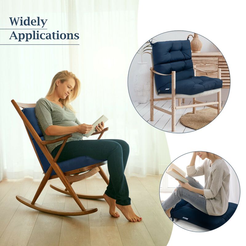 Tufted Patio High Back Chair Cushion with Non-Slip String Ties