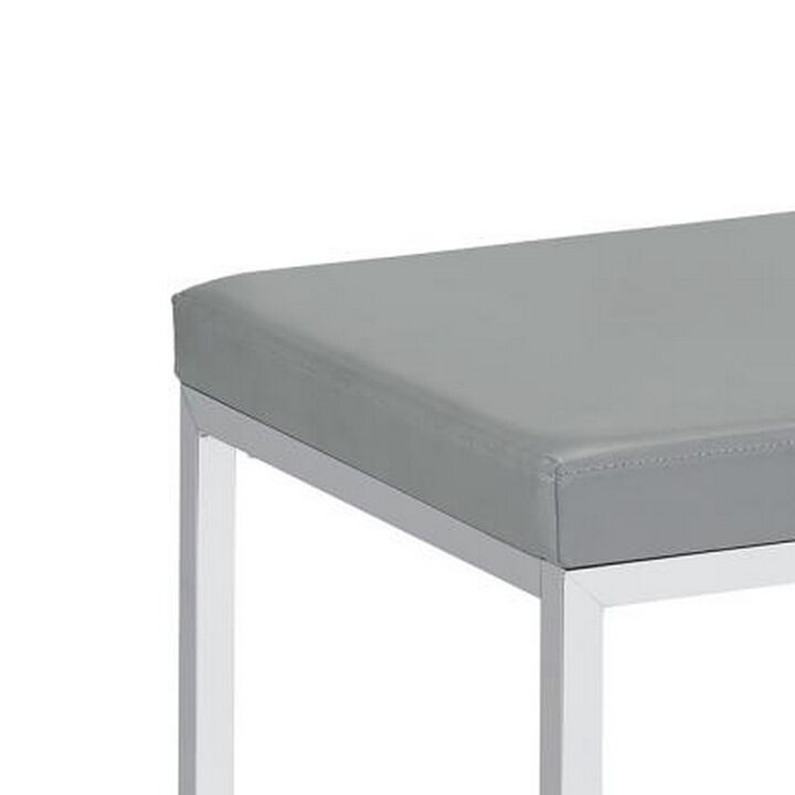 Vanity Stool with Leatherette Seat and Tubular Frame, Gray - Benzara