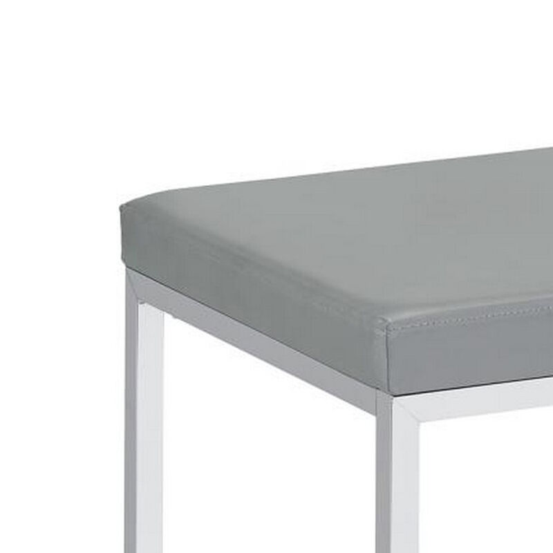 Vanity Stool with Leatherette Seat and Tubular Frame, Gray - Benzara