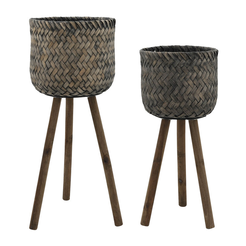 Bamboo Planters on Stands Set