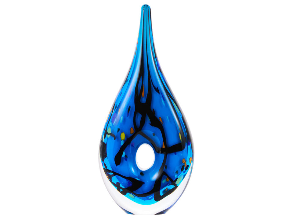 Hand Blown Abstract Hollow Blue Tear Drop Sommerso Art Glass Sculpture
