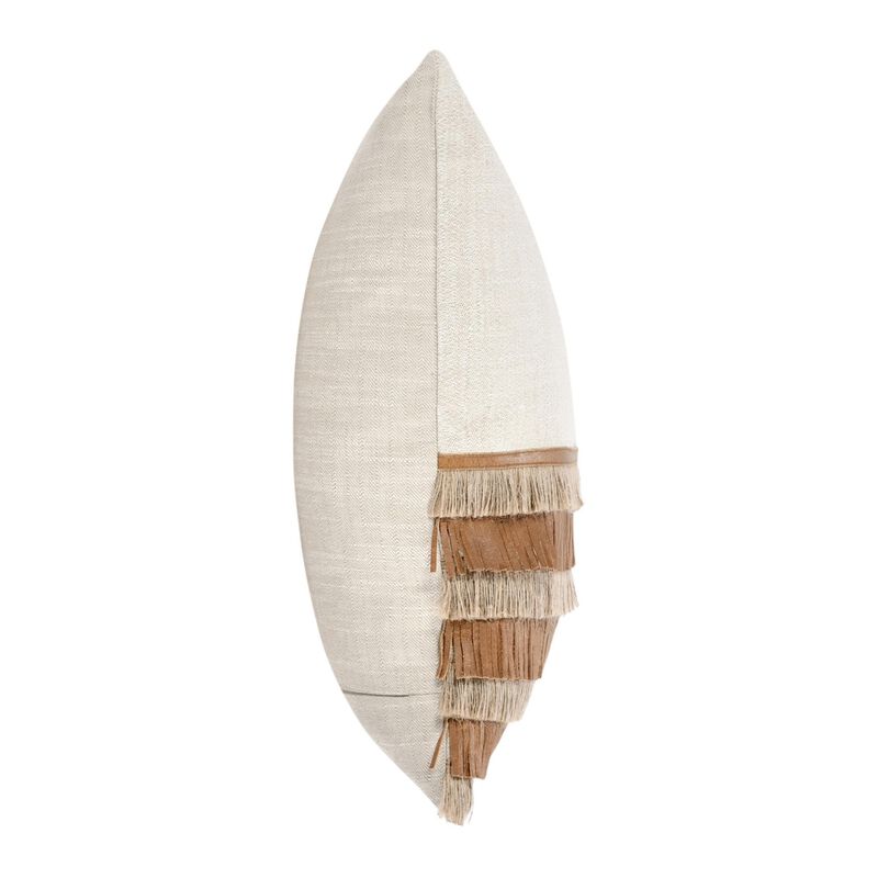 Accent Throw Pillow, Cotton Jute and Leather Fringe, 20 Inch Square - Benzara