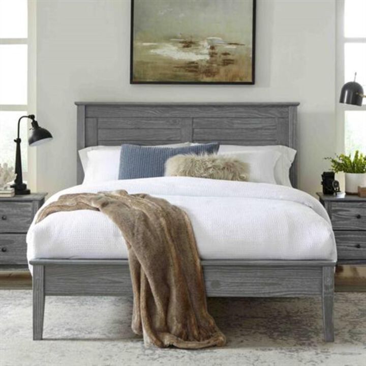 Hivvago Twin Size Coastal Dorm Farmhouse Solid Pine Wood Platform Bed in Rustic Grey