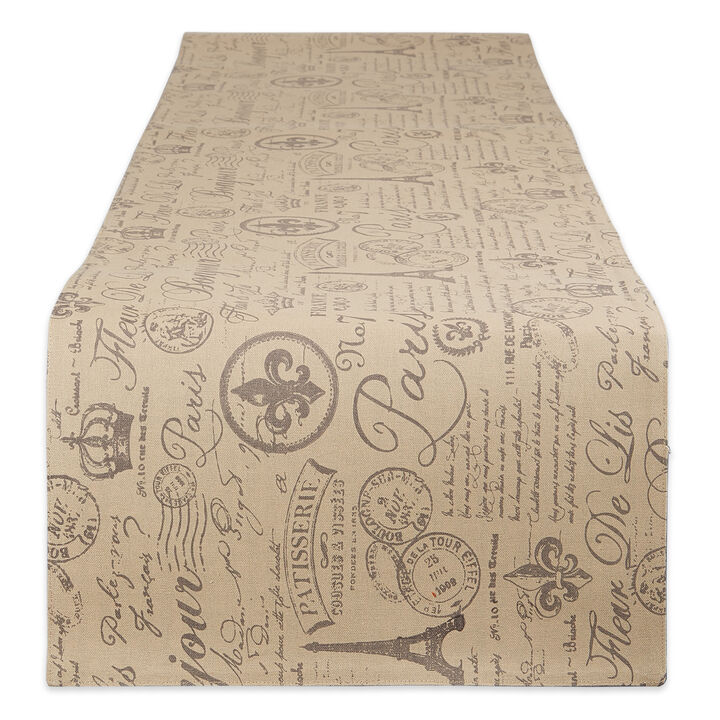 Beige and Black Fleur De Lis Jacquard Rectangular Table Runner 72"