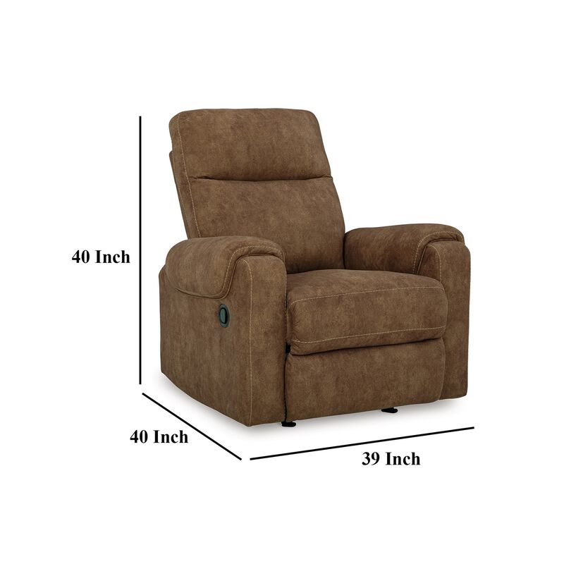 Woli Manual Rocker Recliner Chair, 39 Inch Classic Brown Faux Leather - Benzara