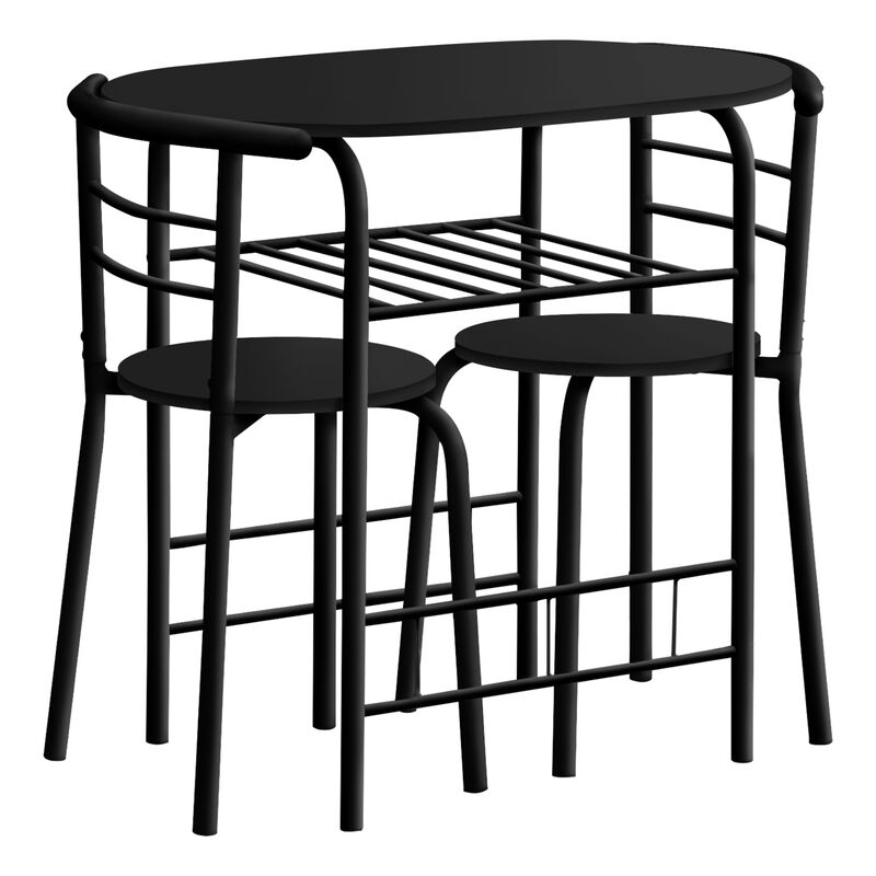 Monarch Specialties I 1208 Dining Table Set, 3pcs Set, Small, 32" L, Kitchen, Metal, Laminate, Black, Contemporary, Modern
