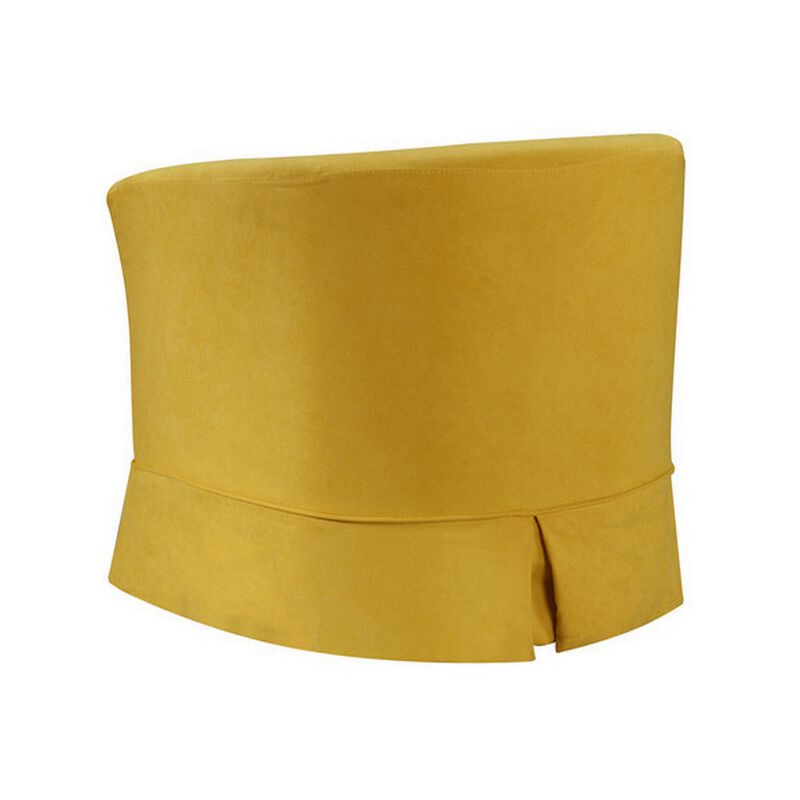 Lex 28 Inch Swivel Accent Chair, Yellow Fabric, Curved Track Back, Skirted-Benzara