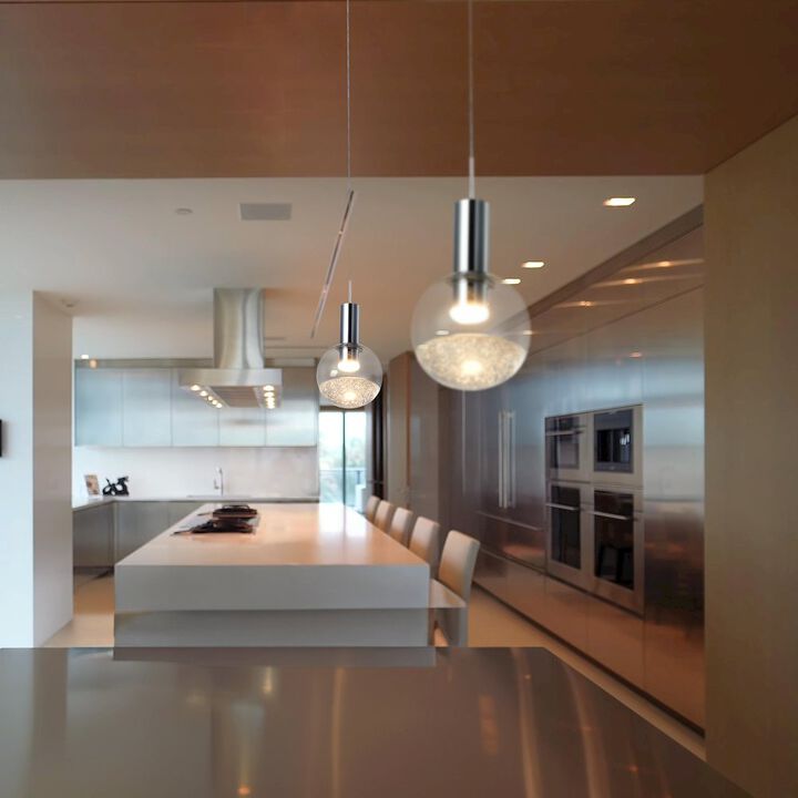VONN Lighting Integrated LED Height Adjustable Pendant Light with Globe Shade, Polished Chrome