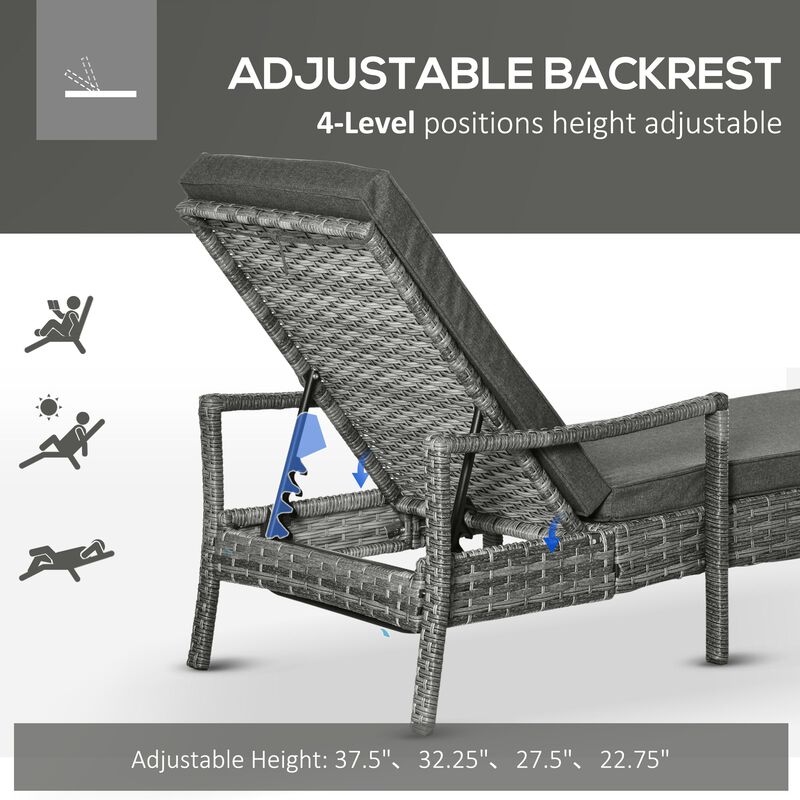 Dark Gray Patio Lounger: Wicker Chair with Adjustable Backrest