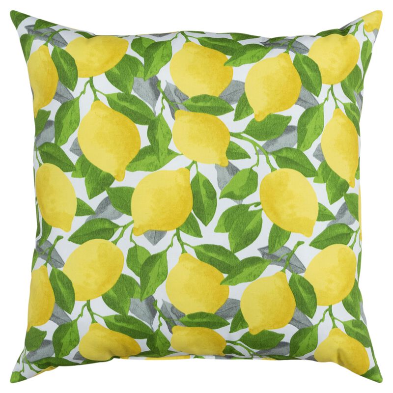 22"x22" Indoor/Outdoor Pillow, Lemons and Leaves