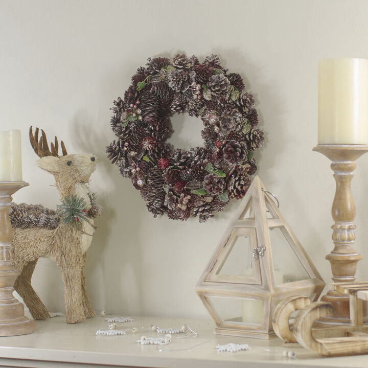 13" Red and Gold Glittered Pine Cone and Berry Christmas Wreath