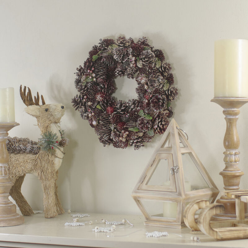 13" Red and Gold Glittered Pine Cone and Berry Christmas Wreath