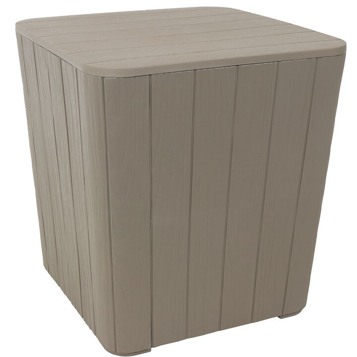 Sunnydaze 11.5 gal Faux Wood Outdoor Side Table with Storage