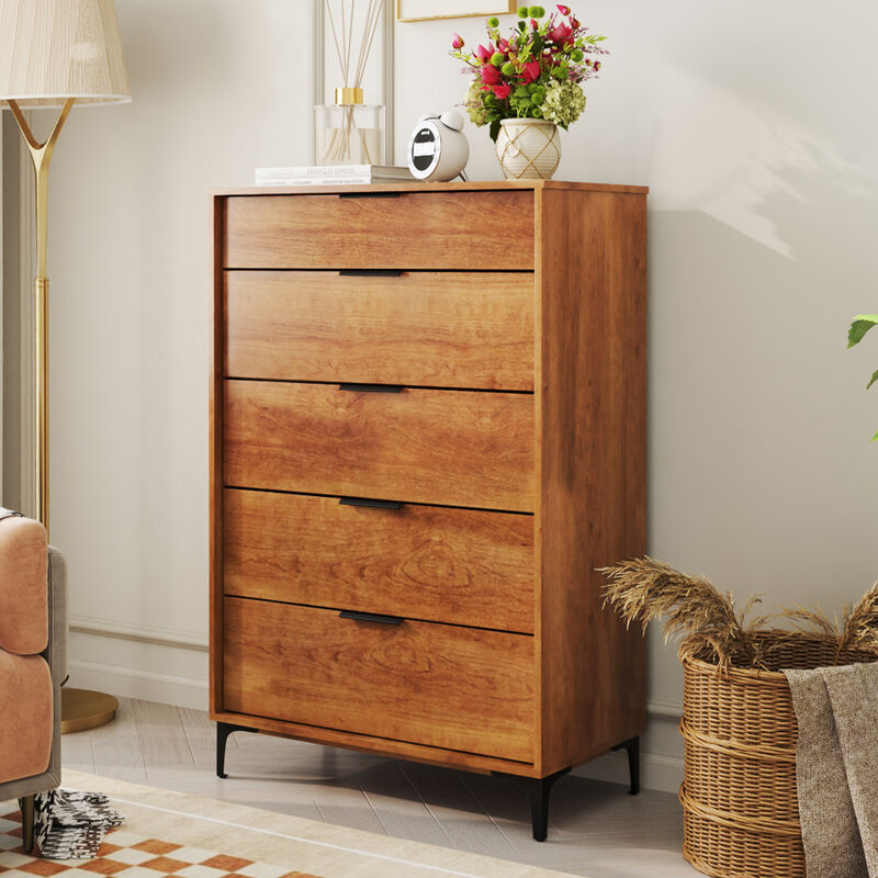 5-Drawer Dresser with Interlock System for Bedroom or Living Room Storage and Organization