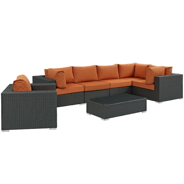 Sojourn 7 Piece Outdoor Patio Sunbrella Sectional Set - Canvas Tuscan