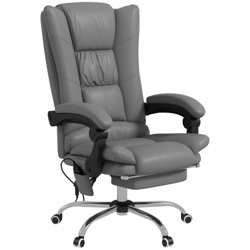 Gray PU Leather Heated Recliner: 4 Vibration Points, Footrest