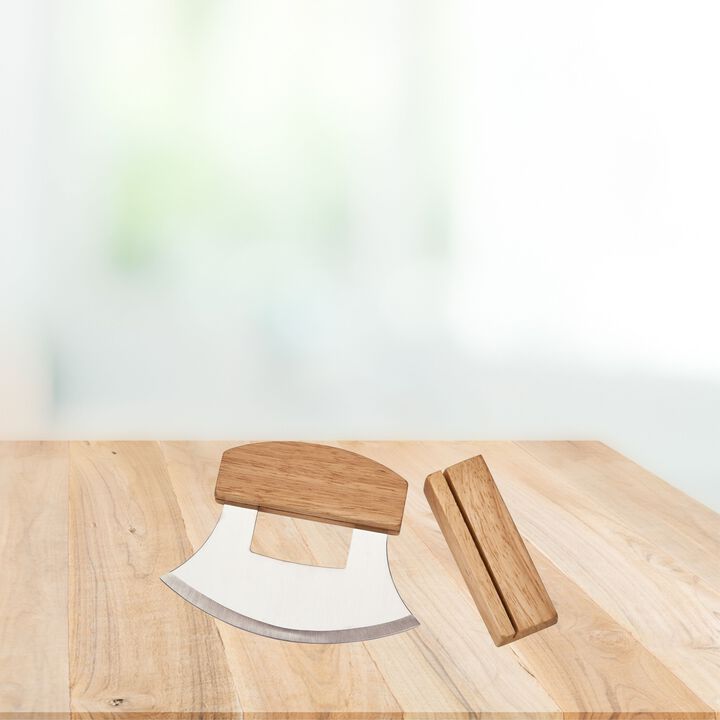 Stainless Steel ULU Knife with Wood Handle & Stand