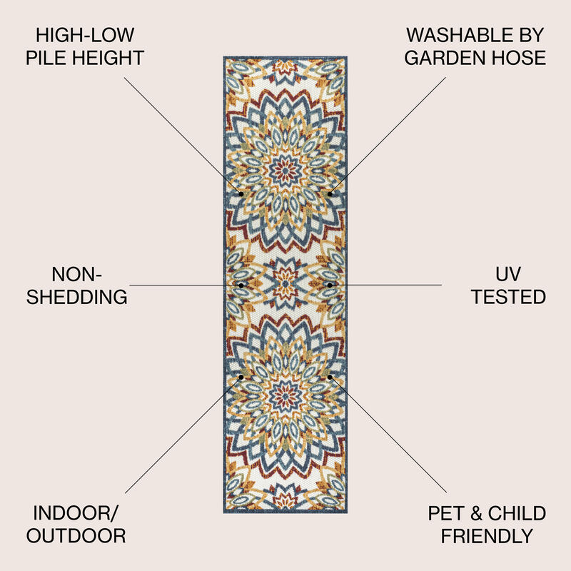 Flora Abstract Bold Mandala High-Low Indoor/Outdoor Area Rug