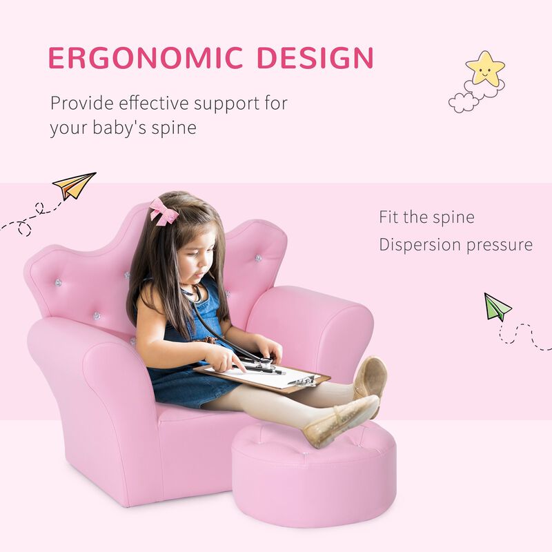 Kids' Princess Sofa Set: With Footstool, Diamond Decor