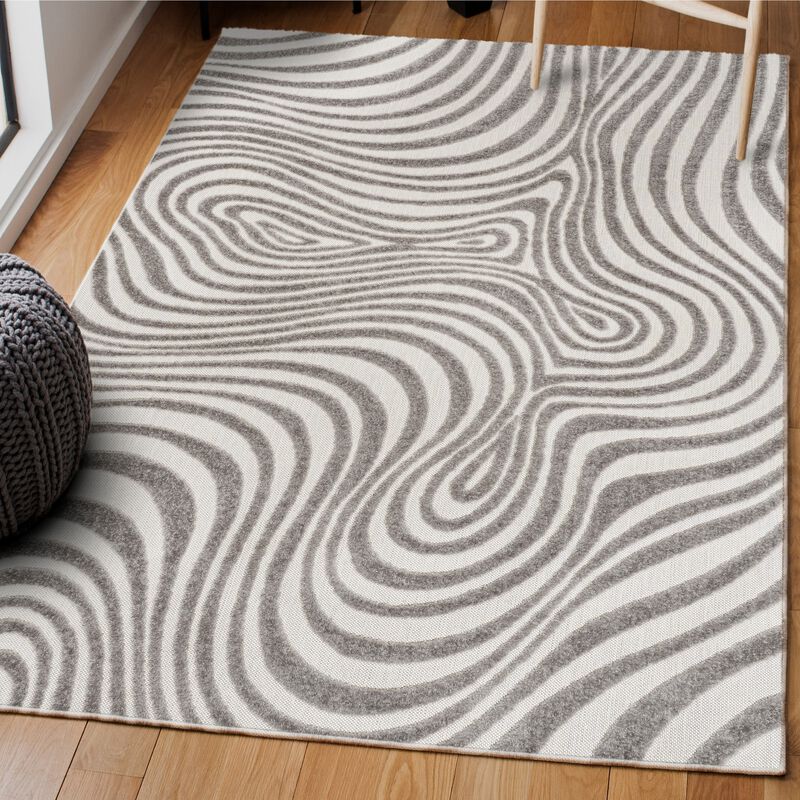 Maribo High-Low Abstract Groovy Striped Indoor/Outdoor Area Rug