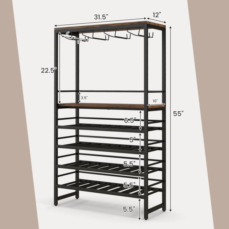Hivvago Freestanding Wine Bakers Rack with 4-Tier Wine Storage and 4 Rows of Stemware Racks
