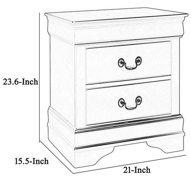 2 Drawer Wooden Frame Nightstand with Antique Metal Pulls, Black-Benzara