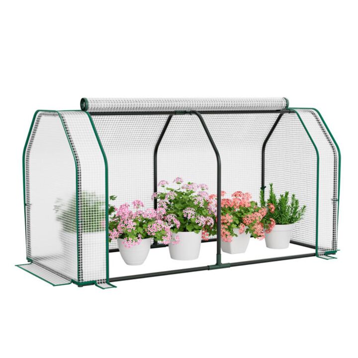 Hivvago 47.5 x 21.5 x 24 Inch Mini Greenhouse with Roll-up Zipper Door