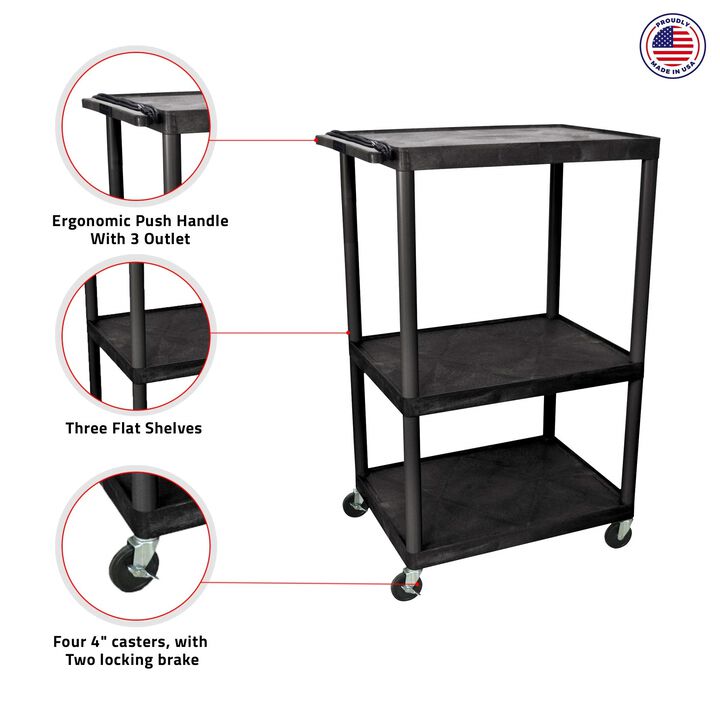 Luxor Black Endura 3 Shelf Presentation Cart 54 1/4"H