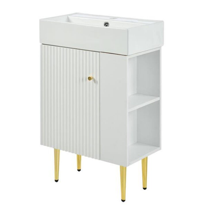 Bathroom Storage Cabinet Combo with Ceramic Sink and Right-Side Storage
