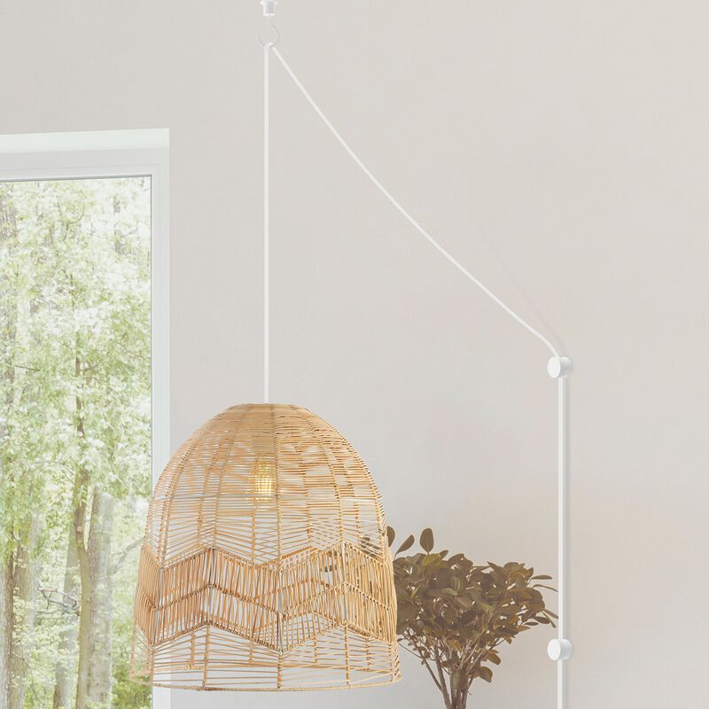Sofia 1-Light Farmhouse Coastal Rattan 180" Cord Plug-In or Hardwired LED Pendant