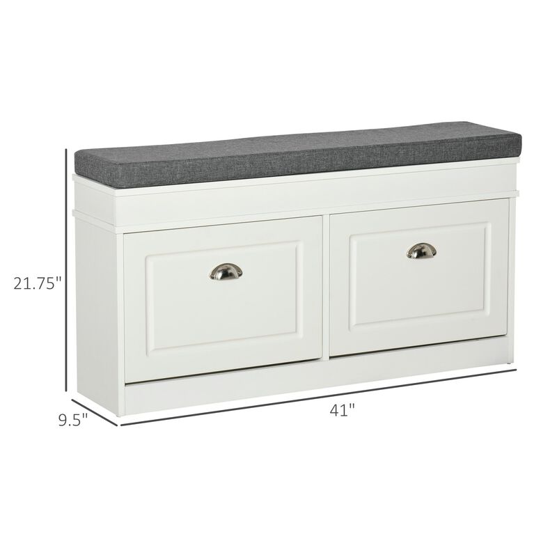 White/Grey Shoe Bench: Modern Storage with Padding for Entryway