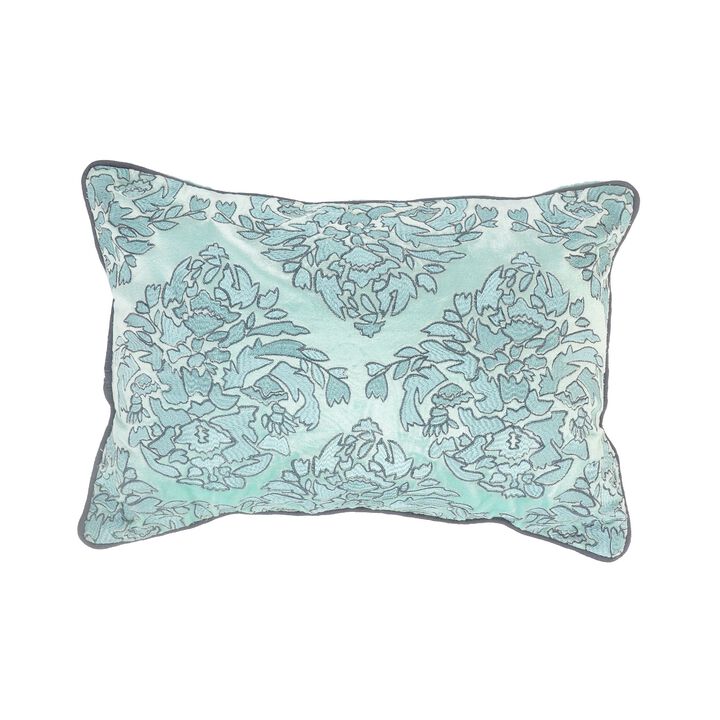 20" Green and Gray Floral Lumbar Throw Pillow