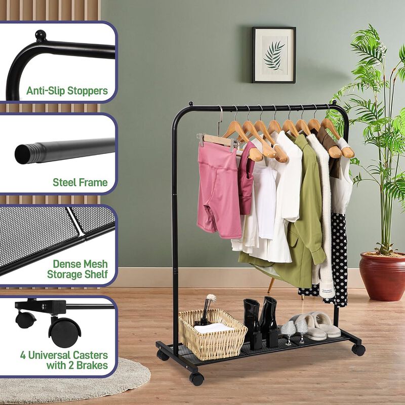 Lifemaster Metal Clothes Rack - Pack of 2 Versatile, Ample Storage Space, Simple Assembly, Hanging Garment and Clothes Rolling Rack with Wheels - Black