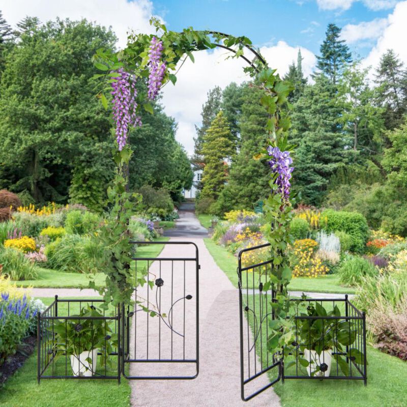 Hivvago 87 Inches Garden Arbor with Lockable Gate Side Planters-Black