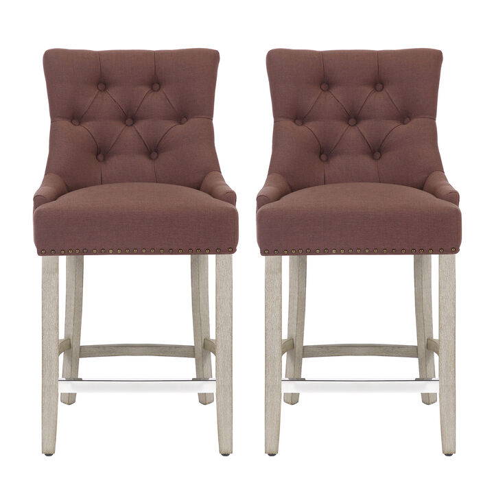 WestinTrends 24" Linen Fabric Tufted Upholstered Counter Stool (Set of 2)