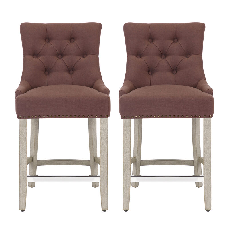 WestinTrends 24" Linen Fabric Tufted Upholstered Counter Stool (Set of 2)