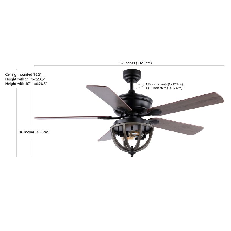 Jasper 2-Light Farmhouse Industrial Iron Dome Shade LED Ceiling Fan With Remote