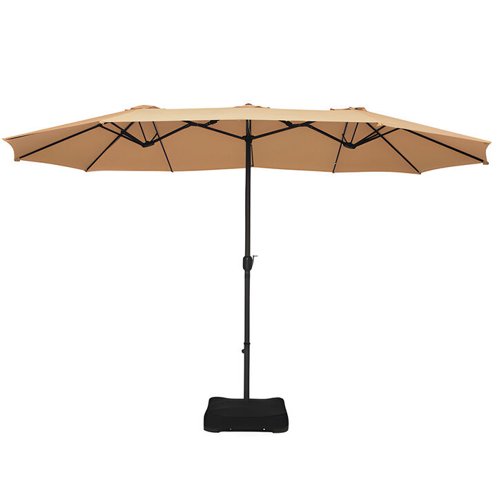 15 Feet Extra Large Patio Double Sided Umbrella with Crank and Base