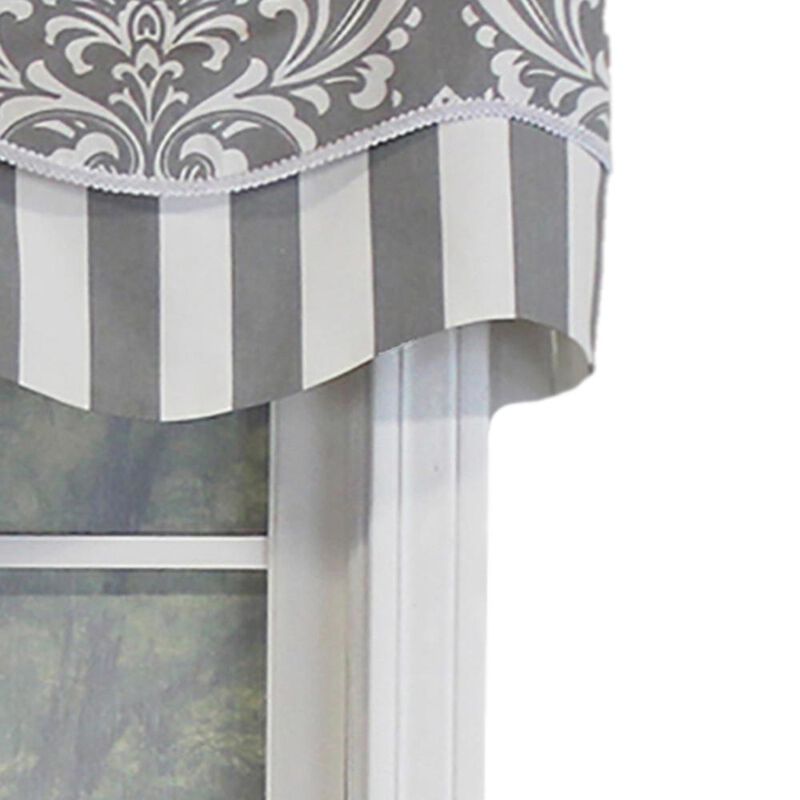 RLF Home Ozbourne Glory Valance Gray. 3" Rod Pocket, Layered, Trimmed. 50"W X 16"L