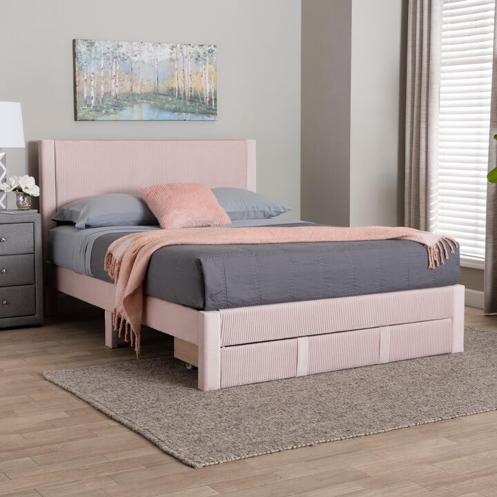 Baxton Studio Elora Modern Grey Pleated Velvet Queen Size Storage Bed