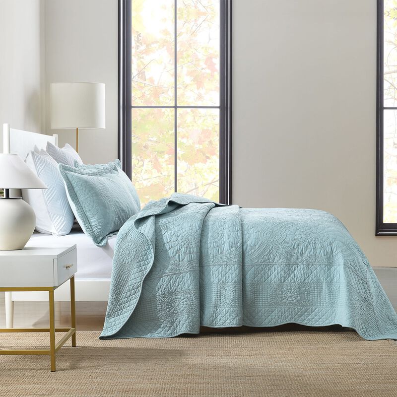 MarCielo 3 PCS 100% Cotton Oversized Bedspread Quilt Set Embroidery TF
