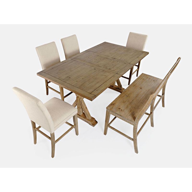 Jofran Solid Pine 78 Six-Piece Counter Height Dining Set with Bench and Slat Stools