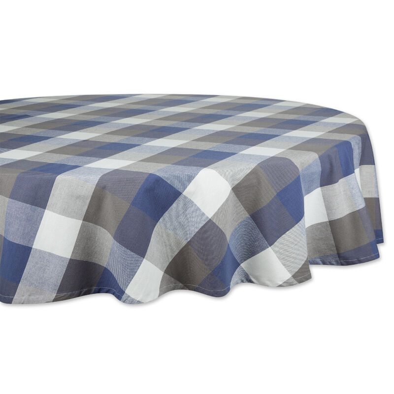 70" French Blue and White Tri Color Check Round Tablecloth