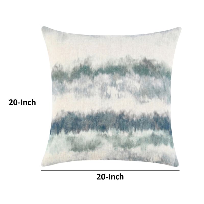 Square Throw Pillow, 22 Inch Blue and Green Digital Print, Cotton - Benzara