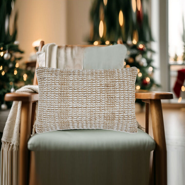 Anye 14 x 22 Lumbar Throw Pillow Set of 4, Handwoven Striped Tan Ivory Wool -