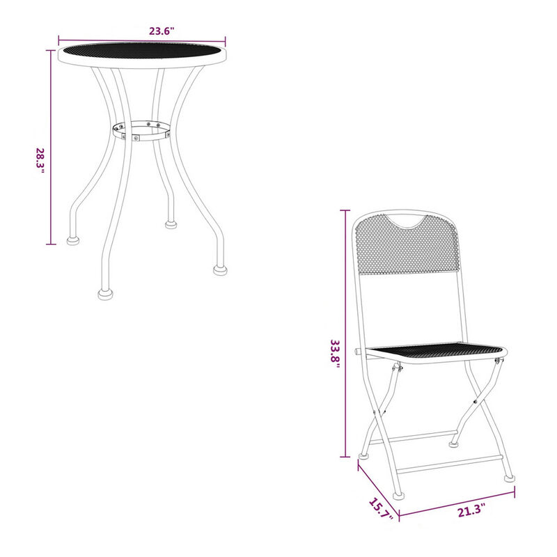 Yoko 5pc Outdoor Breakfast Dining Bistro Set, Gray, Folding Metal - Benzara