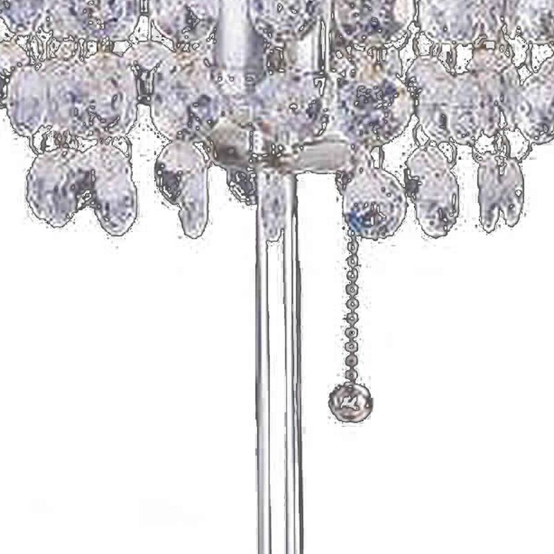Chandelier Crystal Accented Table Lamp with Tubular Frame, Chrome and Clear-Benzara
