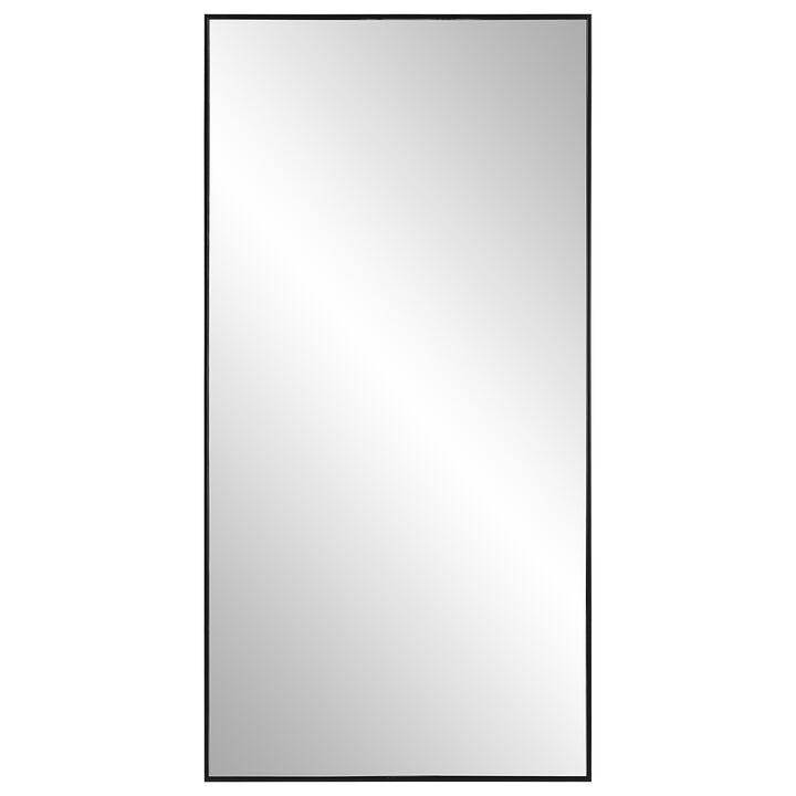 40 Inch Wood Wall Mirror, Rectangular Thin Frame, Black-Benzara
