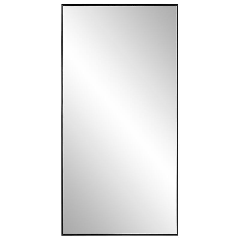 40 Inch Wood Wall Mirror, Rectangular Thin Frame, Black-Benzara
