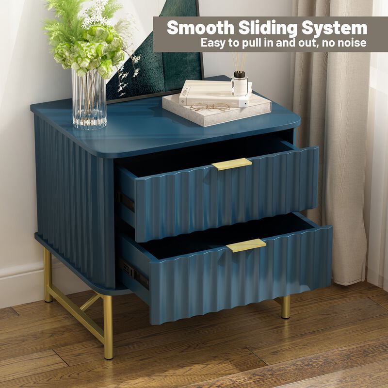 2-Drawer Nightstand with Metal Base